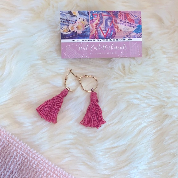 New Trendy BOHO STYLE Pink Tassels On Rose Gold Hoops,Easy Clip-Closure Earrings - Picture 10 of 16